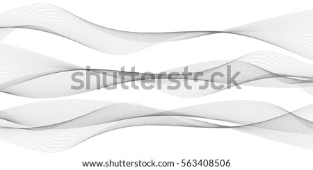 Set of horizontal waves, ondulate grey lines on white background, vector file