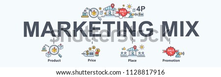 Marketing mix 4P banner web icon for business and marketing, price, place, promotion, product. Minimal vector infographic.