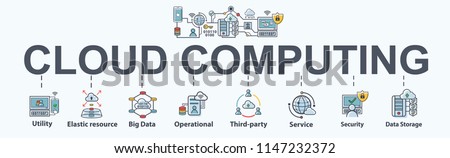 Cloud computing banner web icon for business and technology, Utility, cloud storage, big data, third-party and elastic resource. Minimal vector infographic.