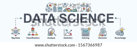 Data science banner web icon for Computer Science and insight, Ai, Big Data, algorithm, analyze, Statistic, knowledge, Deep and machine learning. minimal vector infographic concept.