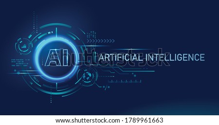 AI (Artificial Intelligence) banner, landing page, neural network, big data, digital Hud futuristic and deep learning. Abstract technology background concept. 商業照片 © 