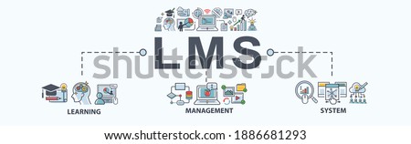 LMS - Learning Management System web icon for lesson and online education, course, application, study, e learning, knowledge everywhere and every time. Minimal vector infographic.