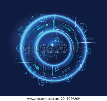 CBDC Central Bank Digital Currency banner logo for business technology, financial, blockchain, exchange, money and digital asset. futuristic vector background concept.