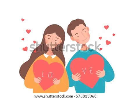 Men and women holding hearts.