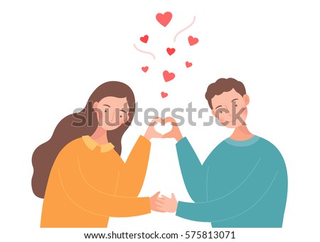 The couple are making a heart shape with their hands.