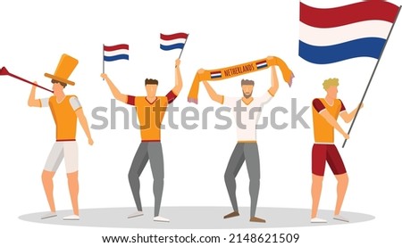 Fans from Netherland. Cheering people. Vector illustration.