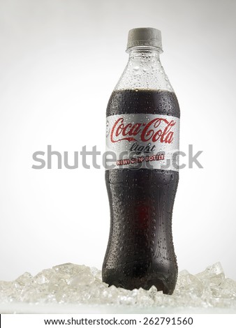 Kuala Lumpur-Malaysia : March 23,2015 Photo of a bottle of Coca-Cola Light. The brand is one of the most popular soda products in the world and it is sold almost everywhere