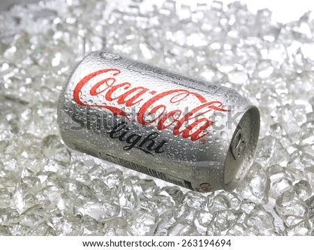 Kuala Lumpur-Malaysia : March 24,2015 Photo of a can of Coca-Cola light. The brand is one of the most popular soda products in the world and it is sold almost everywhere