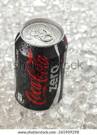 KUALA LUMPUR, MALAYSIA - April 2nd 2015.Photo of a can of Coca-Cola Zero . The brand is one of the most popular soda products in the world and it is sold almost everywhere