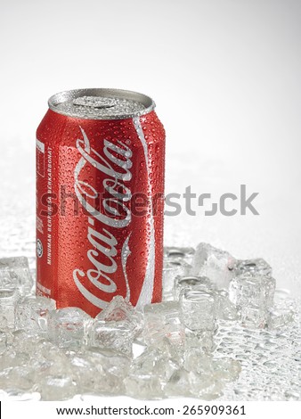 KUALA LUMPUR, MALAYSIA - April 2nd 2015.Photo of a can of Coca-Cola . The brand is one of the most popular soda products in the world and it is sold almost everywhere