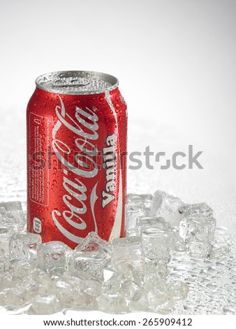KUALA LUMPUR, MALAYSIA - April 2nd 2015.Photo of a can of Coca-Cola Vanilla . The brand is one of the most popular soda products in the world and it is sold almost everywhere