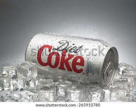 KUALA LUMPUR, MALAYSIA - April 2nd 2015.Photo of a can of Coca-Cola Diet . The brand is one of the most popular soda products in the world and it is sold almost everywhere