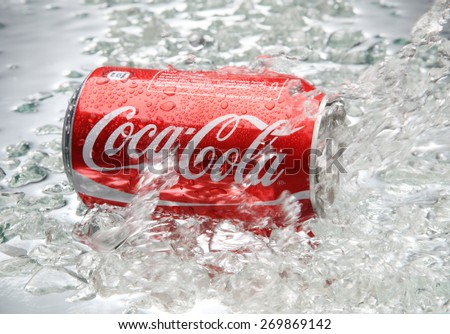 kuala Lumpur,Malaysia 15th April 2015,Editorial photo of Classic Coca-Cola  in crushed ice.