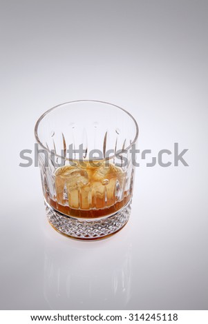 wine glass with liquor on the white background