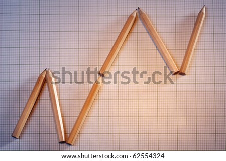 stock image of the pencil arrange in a graph line shape