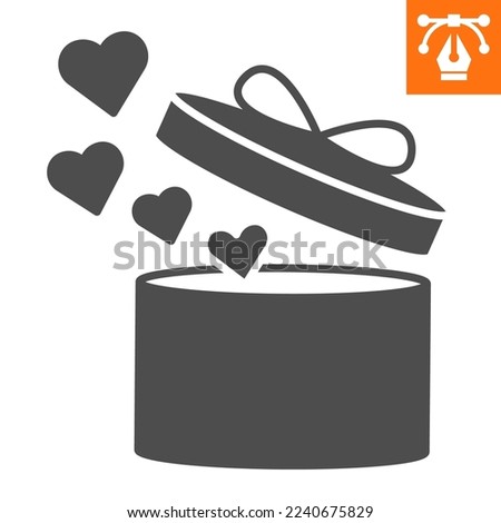Gift box with hearts solid icon, glyph style icon for web site or mobile app, valentines day and love, surprise vector icon, simple vector illustration, vector graphics with editable strokes.