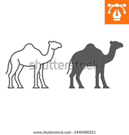 Camel line and solid icon, outline style icon for web site or mobile app, zoo and animal, Arabian camel vector icon, simple vector illustration, vector graphics with editable strokes.