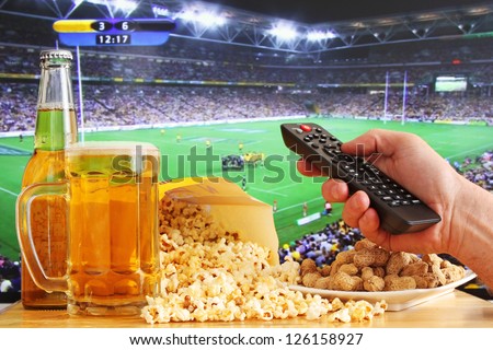 Beer Popcorn and Sport on TV