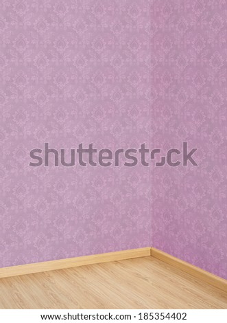 Corner of Old Room with a Wooden Floor and Pink Wallpaper