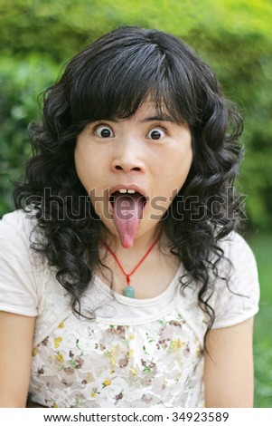 Chinese woman with a long tongue