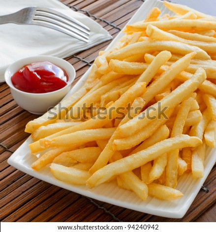 Similar – Image, Stock Photo Potato chips and sauce on the table, close up