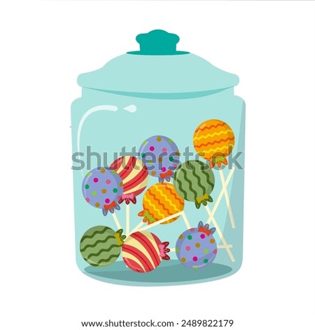 Vector lollipop candy in jar. Colorfull candies. Valentine. Halloween.