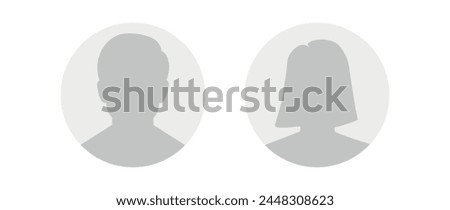 Vector flat illustration in grayscale. Round icons of man and woman. Avatar, user profile, person icon, profile picture. Suitable for social media profiles, icons, screensavers and as a template.