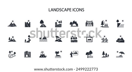 Landscape icon set.vector.Editable stroke.linear style sign for use web design,logo.Symbol illustration.