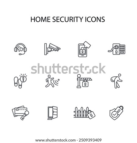 Home security icon set.vector.Editable stroke.linear style sign for use web design,logo.Symbol illustration.