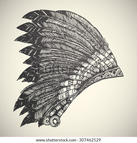 Hand Drawn Native American Indian Headdress. Stock Vector Illustration ...