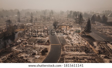 Aerial View of the Almeda Wildfire in Southern Oregon Talent Phoenix Northern California. Fire Destroys many people's livelihoods and flips their lives upside down after fire had blown through town.