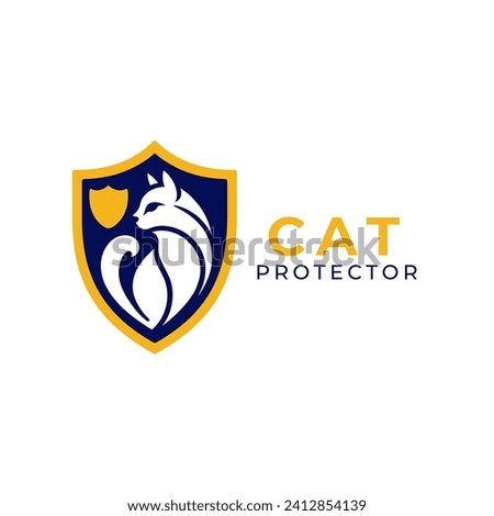 Logo of cat inside a shield in modern and simple style