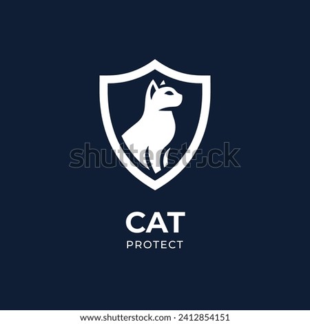 Logo cat inside a shield in simple and modern style