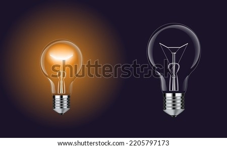 Turned on and off realistic vector lamp. Light bulb vector illustration