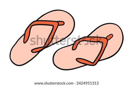 Doodle hand drawn flip flop slippers icon. A pair of red flip-flops, top view. The concept of beach holidays, vacations, beach parties.