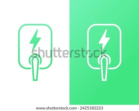 Electric vehicle Hom EV charger wallbox icon logo vector design concept. Green Energy icon Design. Eco friendly vehicle concept. EV charger wallbox Outline Icon style green color vector concept.