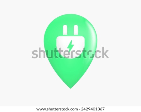 3D Vector electric vehicle charging station pinpoint, map point icon with electric plug symbol illustration design concept. EV Charging location pin 3d vector for ev car, ui, web, EV business industry