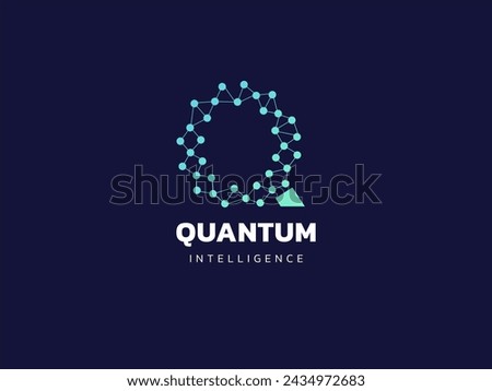 Quantum technology with letter Q futuristic network connection lines logo vector design concept. Quantum Intelligence logotype symbol for advance technology, tech company, identity, innovation, robot.