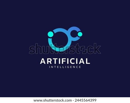 Artificial intelligence with twisted infinity symbol technology Analysis logo vector design concept. AI technology logotype symbol for advance technology, tech company, identity, robotic, innovation.