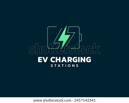 Electric vehicle charging with Lightning Bolt icon in Battery outline Symbol logo vector design concept. EV Battery logotype symbol for Electric Car, EV station, ui, web, ev business, infographic.