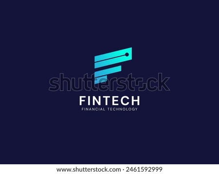 FinTech Financial Technology with letter F circuit board lines technology Analysis logo vector design concept. Letter f logotype symbol for digital finance, ui, technology, investment, business, web