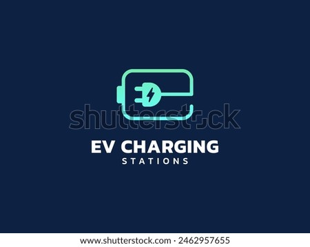 Electric vehicle charging letter E with in Battery Shape Symbol logo vector design concept. Letter E logotype symbol for Electric Car, EV station, ui, web, ev business, infographic, new technology.