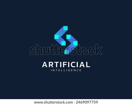 Artificial intelligence with letter s geometric square network technology Analysis logo vector design concept. AI technology logotype symbol for advance technology, tech company, ui, online network. 