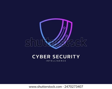 Cyber security intelligence data protection shield with Curved Lines Network vector logo design concept. Abstract shield security icon logotype symbol for ID protection, privacy solution, verify, ui.