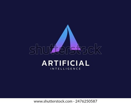 Artificial intelligence with letter A triangle curved shapes technology Analysis logo vector design concept. AI technology logotype symbol for advance technology, tech company, identity, ui, robotics.