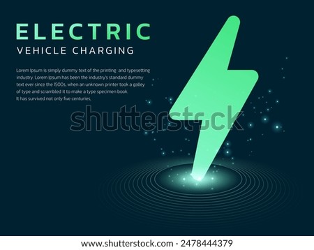 Electric vehicle charging with neon light Lightning Bolt Symbol vector design concept. EV charging design for Electric Car, EV station, ui, business, web, infographic, new tech, clean energy, ecology.