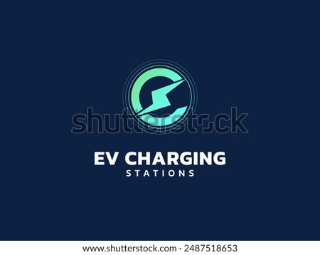 Electric vehicle charging letter e with Lightning Bolt Symbol logo vector design concept. Letter E logotype symbol for Electric Car, EV station, ui, web, ev business, infographic, clean energy, tech.