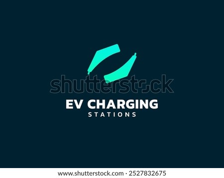 Electric vehicle charging with Moving Circle EV Plug Connector Symbols logo vector design concept. EV charging logotype symbol for Electric Car, EV station, ui, business, infographic, clean energy.