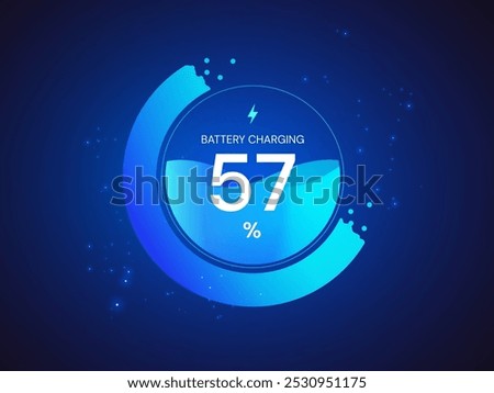 Electric Vehicle battery charging Status Dashboard Interface with Battery Percentage in Abstract technology circle Round loading bar vector design concept.  Battery charging dashboard for ui, ev car.