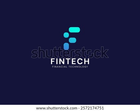 FinTech Financial Technology with letter F Rounded Square shapes technology Analysis logo vector design concept. Letter f logotype symbol for digital finance, ui, technology, investment, business, web